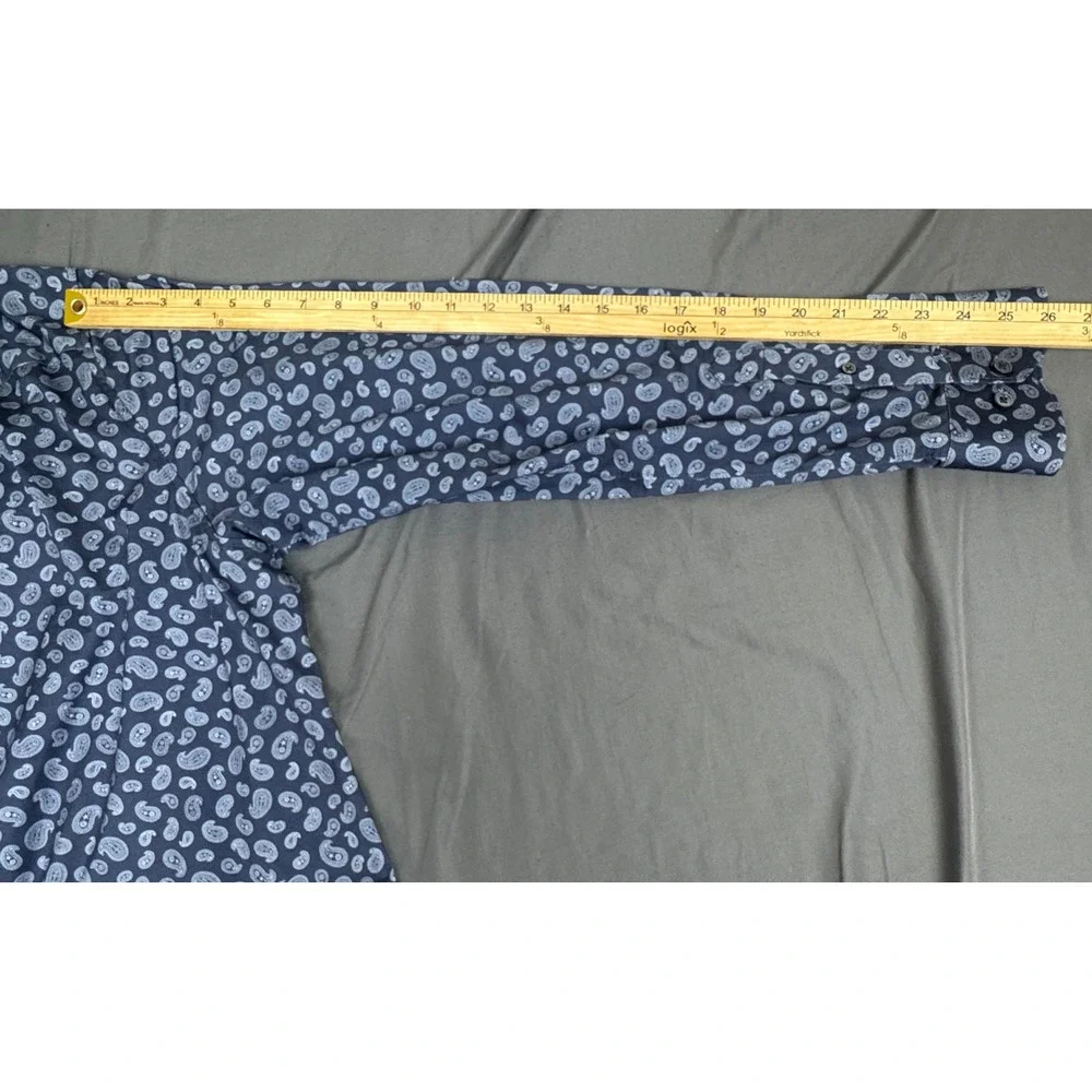 Bugatchi Mens XXL Navy Blue Paisley 8-Way Stretch Long Sleeve Shirt CF9115K60 - Picture 6 of 16